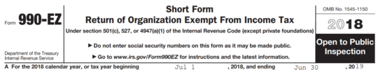 This screenshot example shows 990-EZ form with Calendar Year versus Fiscal Year.