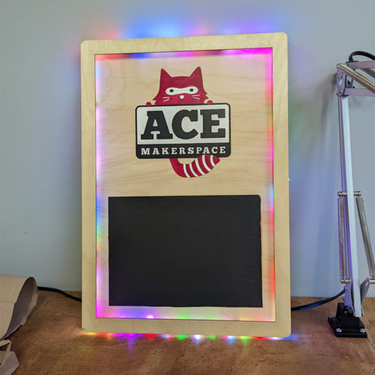 LED chalkboard sign with ACE logo