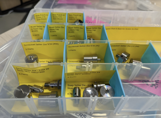 snap die parts in hardware storage box