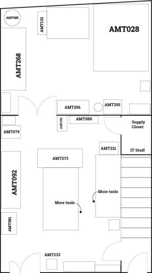 Floor plan of the Ace Shop with major took asset nubmers