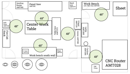 Workshop layout with project markers
