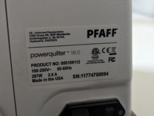 Pfaff Powerquilter 16.0 serial number